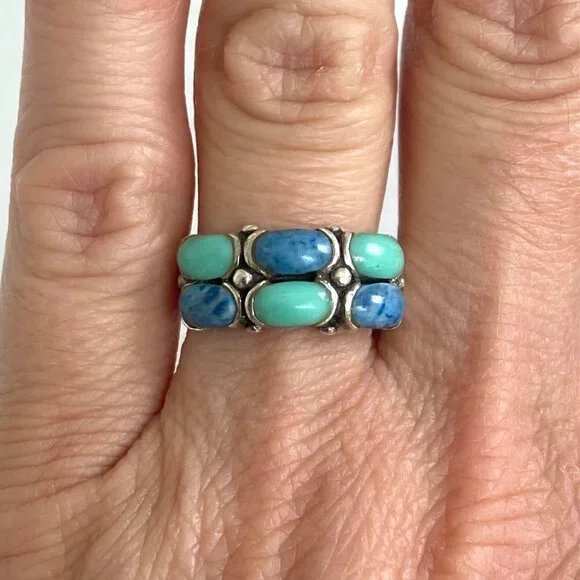 Premier Designs Sterling Silver 925 Simulated Turquoise Sodalite Band Ring 6.5 - Picture 11 of 16